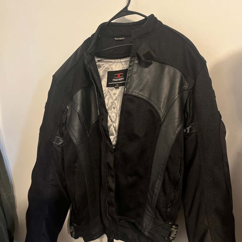 Texport Men's Mesh and Leather Hybrid Armored Motorcycle Jacket with Thermal Li